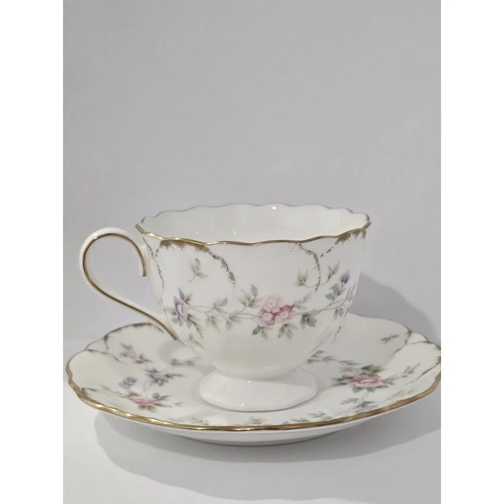 Mikasa Endearment Bone China Cup & Saucer Set Floral Gold Trim